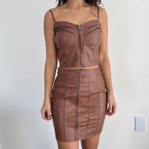 HAUTE MONDE Large two piece  faux leather skirt and crop top set
